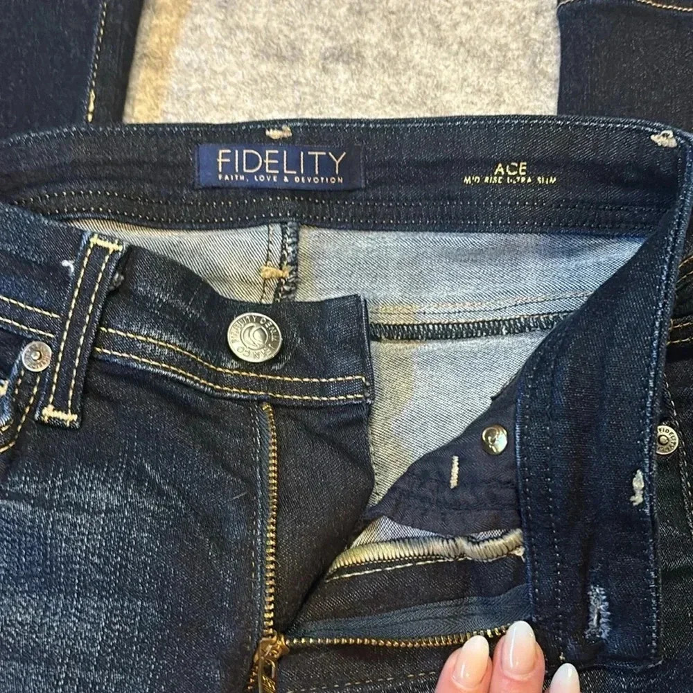 Fidelity  Ace Mid Rise Ultra Slim, Dark Wash. Size 27. - Picture 8 of 12